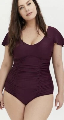 Traje de baño de una pieza con manga aleteada inalámbrica púrpura uva torrida TALLA 0 12 grande Foto 1 de 4