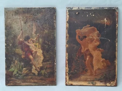 after Pierre Auguste Cot - 19th century oil on boards "Springtime" & "The Storm" - Image 1 of 4