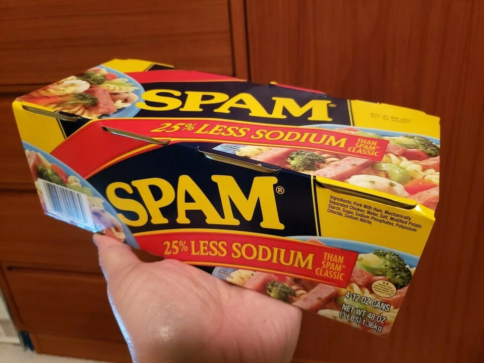 Paquete de 4 latas de carne para almuerzo SPAM 25 % menos sodio baja en sal 12 oz caduca 2027 Foto 1 de 1