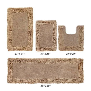 4-Piece Cotton Bathroom Rug Set, Soft Non-Slip Mats with Ruffle Border, Beige - Picture 1 of 12