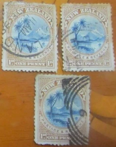 1898 New Zealand 1d blue & yellow-brown X3 Used - Picture 1 of 1