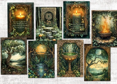 CUSH-N-CRAFT 8 Wiccan Blessings Woodland Celtic Pagan Magical Card Toppers/Tags Card Making