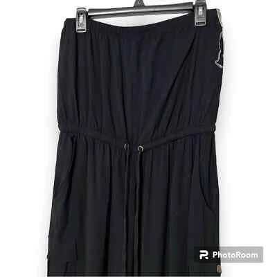 Derek Corazón Talla Grande Negro Pantalón Mameluco Sin Mangas Corbata Cintura Línea Tiene Bolsillos Foto 1 de 4