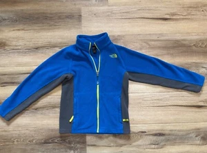 The North Face Boys Medium 10/12 Blue w Neon Yellow Zip Up Warm Fleece Jacket - Picture 1 of 4