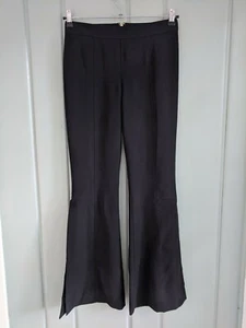 Bebe Womens 6 Small Pants Black Flare Wide Leg Split Stretch Exposed Zipper NEW - Picture 1 of 11