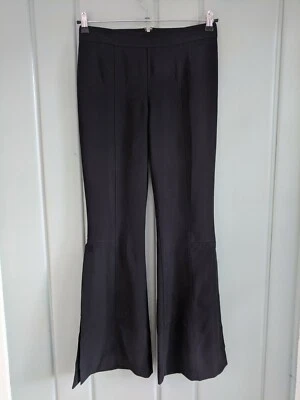 Bebe Womens 6 Small Pants Black Flare Wide Leg Split Stretch Exposed Zipper NEW - Image 1 of 4