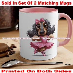 DigiPups Afghan Hound Dog Pink Girl Puppy Ballerina Cartoon Coffee Cup 2 Mug Set - Picture 1 of 3
