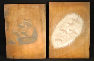 4 VINTAGE JAPANISCHE HANGI HOLZSCHNITT HOLZBLÖCKE / Fliegende Kraniche Komplettes Kunstset - Bild 1 von 12