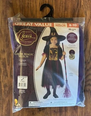 Girls Costume COLOR MAGIC WITCH, dress and hat, Rubies Opus Collection size 8-10 - Image 1 of 2
