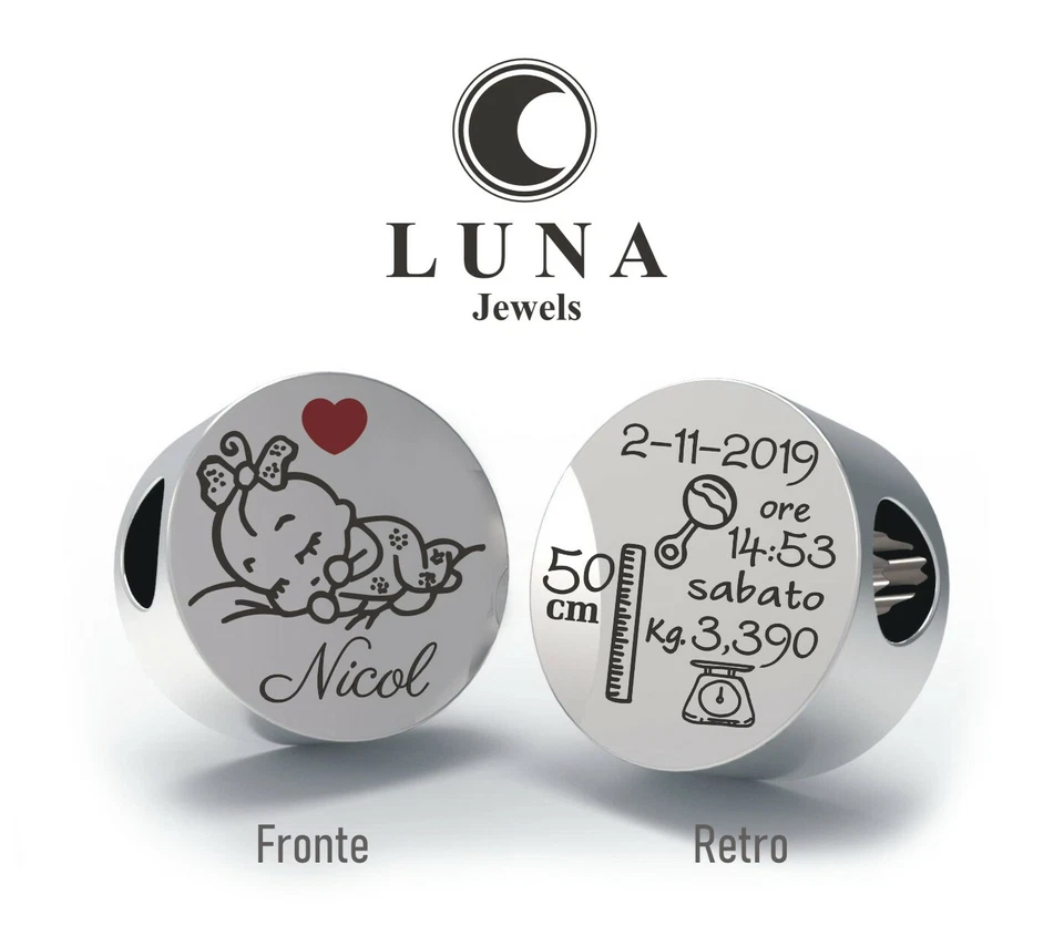 Regalo NASCITA charm da bracciale PERSONALIZZABILE BEBE BIMBO in argento - Immagine 1 di 1