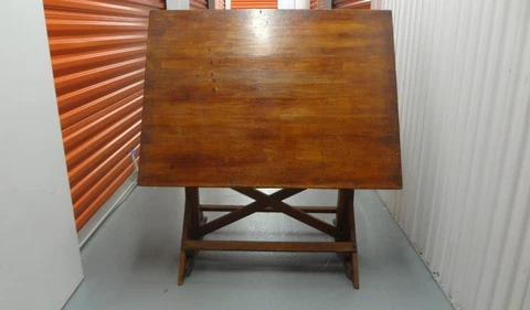 Vintage Industrial DRAFTING TABLE - 1940's - Oak, wood, cast iron. PICK UP ONLY Cover
