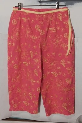 KAREN SCOTT Talla 10 DEPORTE CAPRI Rosa Amarillo Cremallera Lateral 2 Lados Cintura Elástica  Foto 1 de 4