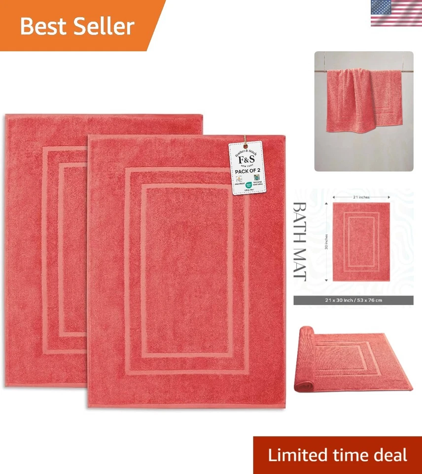 Alfombrillas de baño de felpa de algodón de 2 piezas Feather & Stitch - coral suave cómodo, 30x21 pulgadas Foto 1 de 4