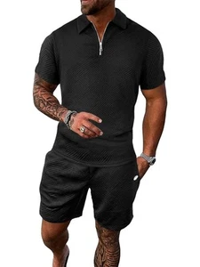Men's Short Sets 2 Piece Summer Casual Outfits Polo Short Sleeve Shirts & Sho... - Picture 1 of 6
