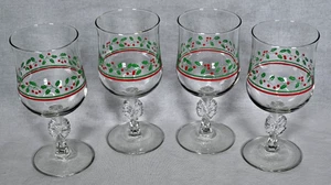 Set (4) Vintage Arbys Weihnachten Stechpalme Beere Weingläser Schleife Stiel - Bild 1 von 6