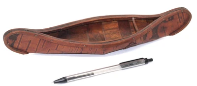 Antique wood miniature canoe, Bark and wood - Image 1 of 4