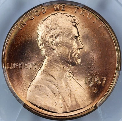 1987-D PCGS MS67+RD Attractively Toned Lincoln Cent 47379966 - Image 1 of 3