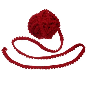 Cinta de borde de pompón de 8,5 yardas, borde de flecos de bola rojo oscuro de 0,5" de ancho para hágalo usted mismo - Imagen 1 de 7