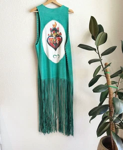 Crazy Train Faux Suede Fringe Vest Duster OS Boho Hippie Retro 70s Festival - Picture 1 of 8