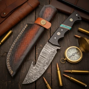 9" SUPERB GUT HOOK, FIXED BLADE DAMASCUS STEEL, HUNTING, SURVIVAL KNIFE, O-165 - Picture 1 of 10
