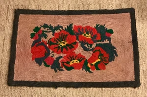 Antique Folk Art Hand Hooked Rug Flowers Colorful 34.5” X 22” - Picture 1 of 12