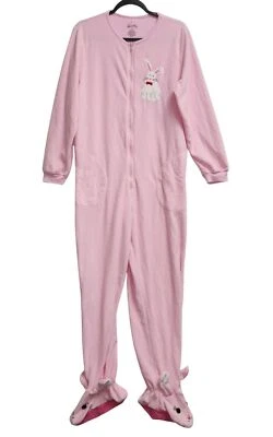 Nick & Nora Pink Bunny Body Suit One Piece Pajamas With Feet M 2355 - Image 1 of 4