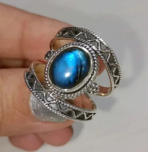 Natürlicher Blue Flash Labradorit Ring 925 Sterling Silber Ring Statement Ring - Bild 1 von 12