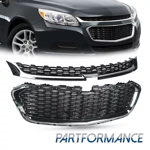 Set of 2 Front Upper & Lower Chrome Grill Grille For 2014-2016 Chevrolet Malibu - Picture 1 of 12