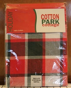 Mantel de algodón Cotton Park Cottage a cuadros de vacaciones 52" x 70" oblongo NUEVO - Imagen 1 de 4
