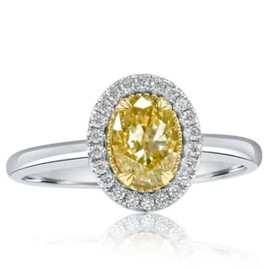 Halo 1.13 Carat Oval Natural Light Yellow Diamond Engagement Ring 14k White Gold - Picture 1 of 4