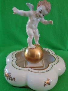 Blumen Schalen Vase mit Sockel u Engel Putte auf goldener Kugel Hutschenreuther - Imagen 1 de 6