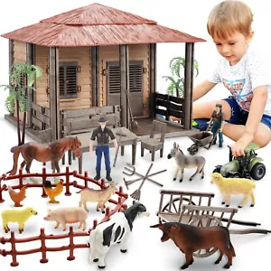 Farm Animals Farmhouse Building Toys, Farm Figurines and Fence Playset, Farme... - Picture 1 of 7