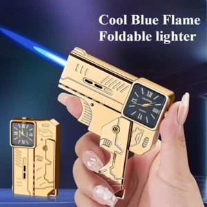 Foldable Lighter Windproof Lighters High Flame Gas Cigar Lighters Real Dial - Picture 1 of 13