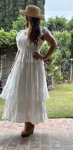 Vestido Boho Romántico Fluido Corpiño Encaje Campesino Blanco J Gee Talla M - Imagen 1 de 8