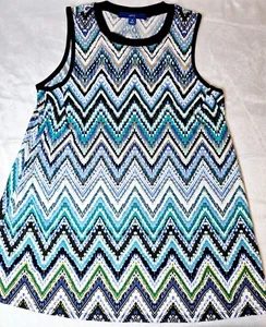 Apt. 9 Tunic Tank Top Chevron Blue Multi-Color Print Stretch Women's Size M - Picture 1 of 5