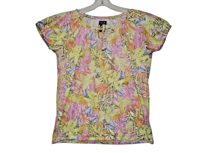 Caribbean Joe Womens Top Medium Multicolor Floral Short Sleeve Keyhole Casual - Image 1 of 4