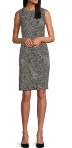 Anne Klein Knit Jacquard Dotted Round Neck Sleeveless Coordinating Sheath Dress - Picture 1 of 8