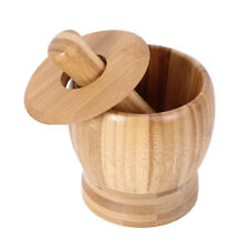 Hand Masher Bowl Grinder Masher Bamboo Mortar Pestle Set Garlic Press Ginger