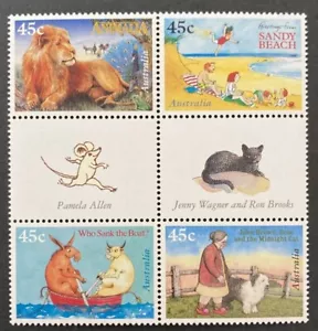 MINT 1996 CHILDRENS BOOK COUNCIL PICTURED STAMP GUTTER BLOCK OF 4 (B) - Foto 1 di 1