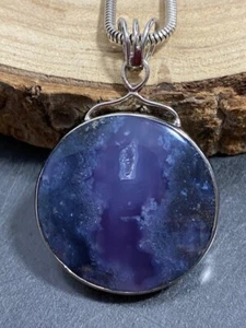 Design Anhänger Chalcedon (lila), rund, 4,4cm, platiniert Silber(925) Moosachat - Bild 1 von 7