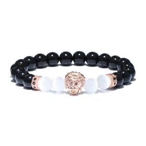 Pulsera de cuentas de piedra natural obsidiana de piedra lunar cabeza de animal león -1x al azar - Imagen 1 de 2