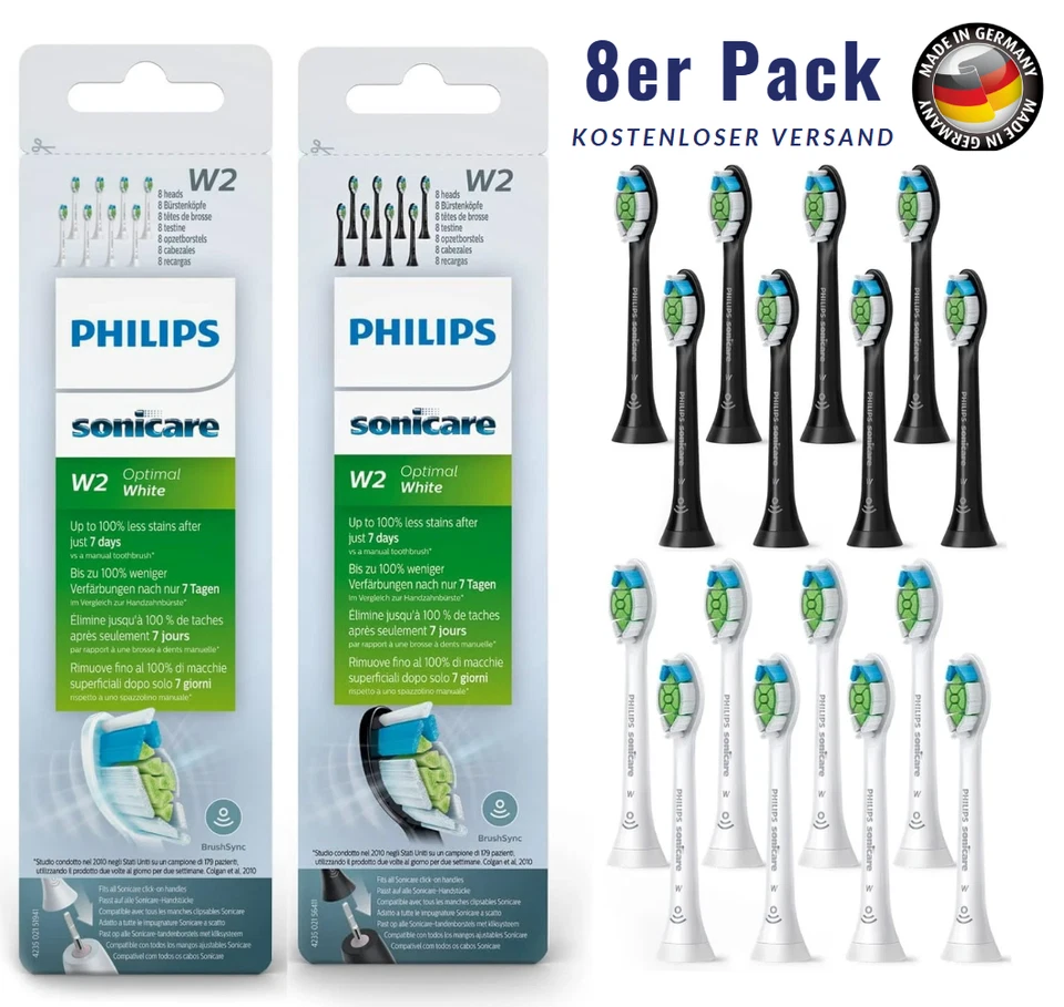 4/8er Pack Philips Sonicare W2 Ersatzbürsten HX6064, Original, DiamondClean WADE