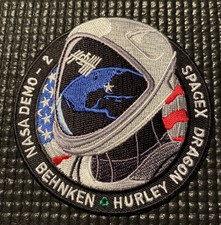 NASA DRAGON DM-2 SPACEX ISS MISSION PATCH- ASTRONAUTS HURLEY AND BEHNKEN - 3.5”