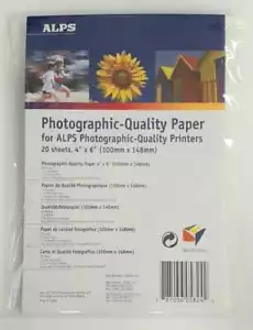 Papel de calidad fotográfica ALPS MD 4 x 6", 20 hojas 105824-00 con almohadilla de limpieza para impresora - Imagen 1 de 2
