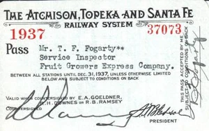 The Atcmison, Topeka y Santa Fe, 1937, pase de viaje (14955) - Imagen 1 de 1