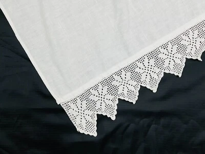 Antique French Cotton Fabric White Hand Crochet Lace Old Farmhouse Decor 2.24 yd - Image 1 of 4