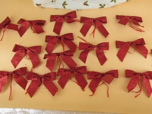 3.5" x 4.5" Set of 16 Red Velvet Glitter Bows Bow Christmas Ornaments - Picture 1 of 5