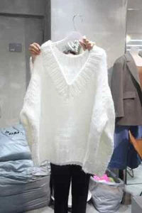 Mujeres Tejido Manga Larga Top Pullover Mezcla Algodón Suéter Ropa Chaleco Cuello - Imagen 1 de 3