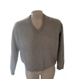 Suéter 100% CACHEMIRA Diseñador Para Mujer Gris Cuello en V Mangas Largas Invierno Cálido XL - Imagen 1 de 4