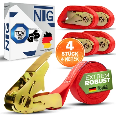 Spanngurt Zurrgurte 4m 4 Stück ( 800 daN, KG) Einteilig 25mm,1 tlg. DIN Ratsche - Bild 1 von 4